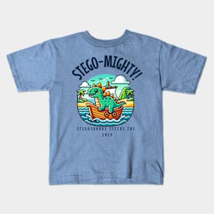 Stego-mighty: Stegosaurus Steers the Ship Kids T-Shirt